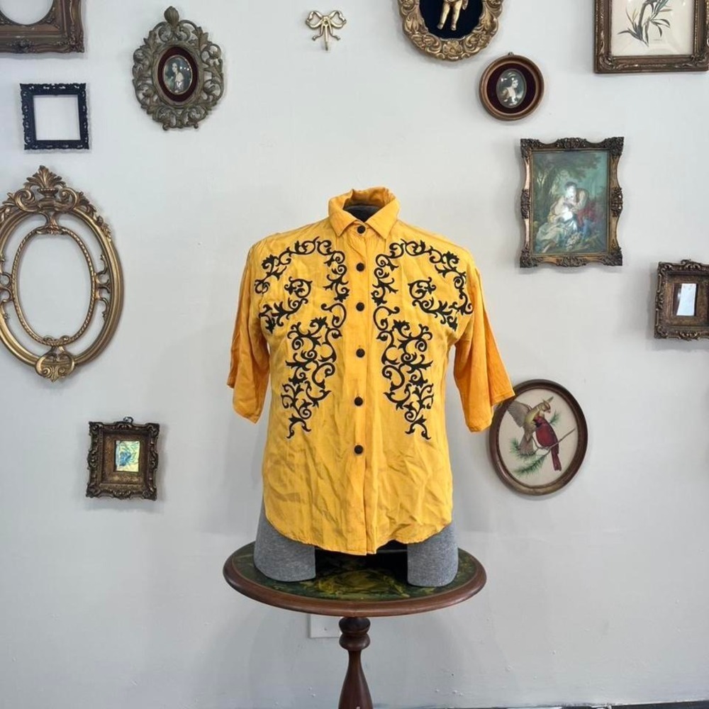 Y2k Vintage South Coast Yellow Embroidered Button-Up Shirt – Men's Medium